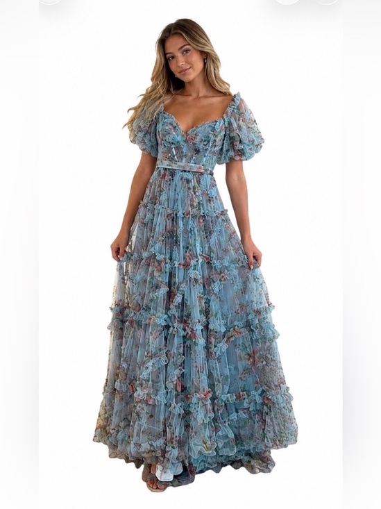 Sherri Hill Dresses & Skirts - Sherri Hill Light Blue Tulle Floral Printed Prom/Pageant Dress